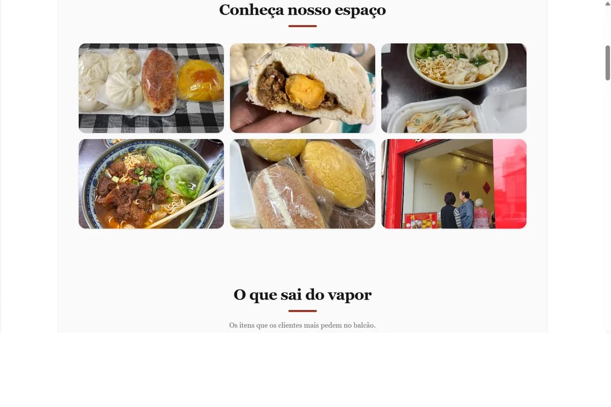 Galeria do site gerado, com as fotos reais dos produtos da padaria
